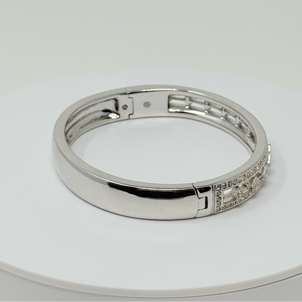 Nadri Silver Tone Crystal Hinged Bangle Bracelet Art Deco Openwork Pavé - Picture 9 of 16